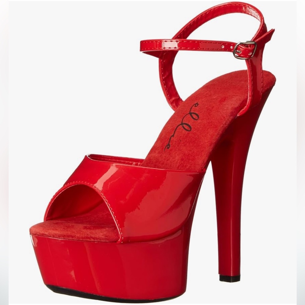 Red Wet Look Open Toe Sandal Platform Stiletto High Heels With Buckle Straps